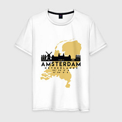 Футболка хлопковая мужская Амстердам - Голландия, цвет: белый