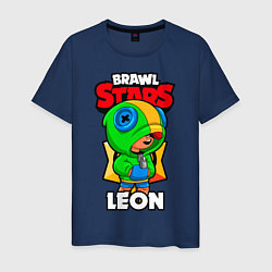 Футболка хлопковая мужская BRAWL STARS LEON, цвет: тёмно-синий
