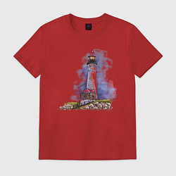 Футболка хлопковая мужская Crisp Point Lighthouse, цвет: красный