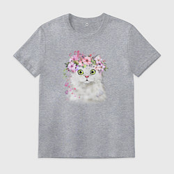 Футболка хлопковая мужская Котик В Цветах, цвет: меланж