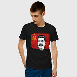 Футболка хлопковая мужская Сталин и флаг СССР, цвет: черный — фото 2