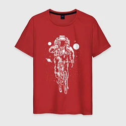 Футболка хлопковая мужская Космонавт на велосипеде, цвет: красный