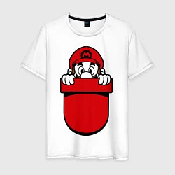 Футболка хлопковая мужская Марио в кармане, цвет: белый