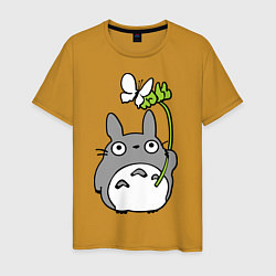 Футболка хлопковая мужская Totoro и бабочка, цвет: горчичный