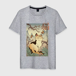 Мужская футболка Кот в японском стиле