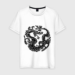 Футболка хлопковая мужская Китайский древний дракон, цвет: белый