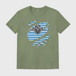 Футболка хлопковая мужская Рваная тельняшка, цвет: авокадо