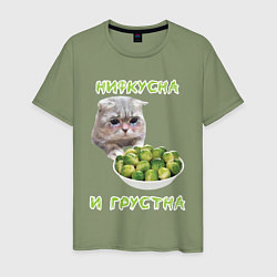 Мужская футболка Нифкусна и грустна - кот и капуста брюссельская