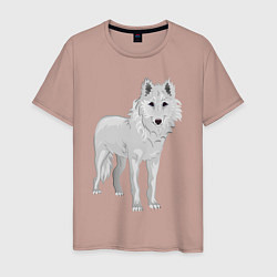 Футболка хлопковая мужская Белый волк, цвет: пыльно-розовый
