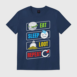 Футболка хлопковая мужская Eat Sleep Loot Repeat, цвет: тёмно-синий