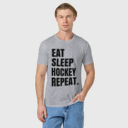 Футболка хлопковая мужская EAT SLEEP HOCKEY REPEAT, цвет: меланж — фото 2