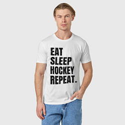 Футболка хлопковая мужская EAT SLEEP HOCKEY REPEAT, цвет: белый — фото 2