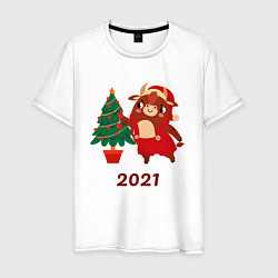 Мужская футболка Бык наряжает елку 2021