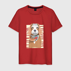 Футболка хлопковая мужская Собака с кофе, цвет: красный