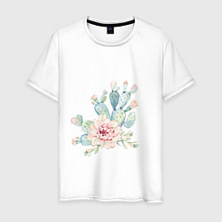 Мужская футболка Цветущий кактус акварель