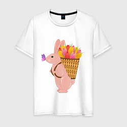 Мужская футболка Весенний кролик с цветами