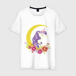 Мужская футболка Единорог полумесяц цветы