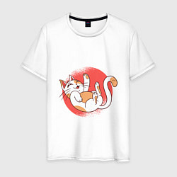 Мужская футболка Милый котик показывает пузико
