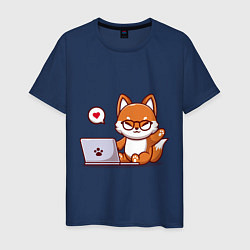 Мужская футболка Cute fox and laptop