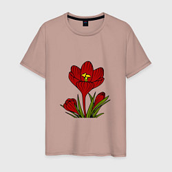 Футболка хлопковая мужская Красные тюльпаны, цвет: пыльно-розовый