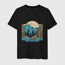 Мужская футболка Пейзаж дикого леса с медведем