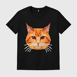 Футболка хлопковая мужская Пиксельный котя, цвет: черный