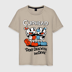 Футболка хлопковая мужская Cuphead, Dont deal with devil, цвет: миндальный