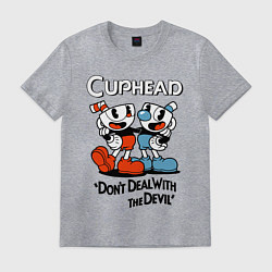 Футболка хлопковая мужская Cuphead, Dont deal with devil, цвет: меланж