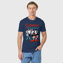 Футболка хлопковая мужская Cuphead & Mugman, цвет: тёмно-синий — фото 2