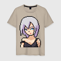 Футболка хлопковая мужская Pixel art anime, цвет: миндальный