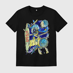 Футболка хлопковая мужская Космический полет, цвет: черный