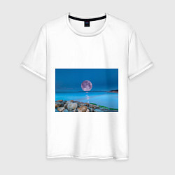 Футболка хлопковая мужская Лунный пляж, цвет: белый