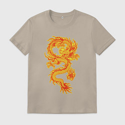 Футболка хлопковая мужская Дракон и машина, цвет: миндальный