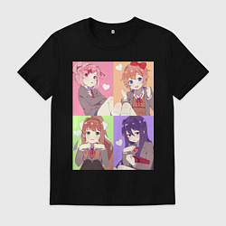 Футболка хлопковая мужская Girls Doki Doki коллаж, цвет: черный