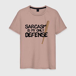 Футболка хлопковая мужская Sarcasm is my only defense, цвет: пыльно-розовый