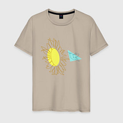 Мужская футболка Лето,цветок и птица Арт-лайн