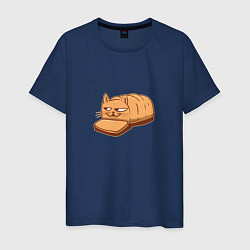 Футболка хлопковая мужская Кот хлеб - Bread Cat, цвет: тёмно-синий