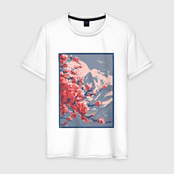 Мужская футболка Цветение Сакуры на фоне Фудзи