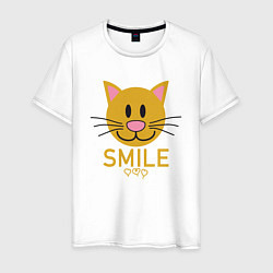 Футболка хлопковая мужская Smile Cat, цвет: белый
