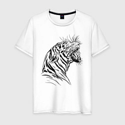 Мужская футболка Чёрно белый рисунок тигра