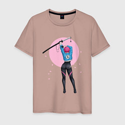 Футболка хлопковая мужская Девушка-самурай, цвет: пыльно-розовый