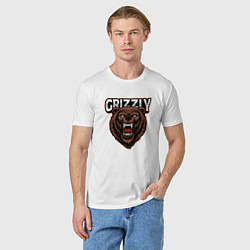 Футболка хлопковая мужская Медведь Grizzly, цвет: белый — фото 2