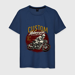 Футболка хлопковая мужская Ретро мотоцикл, цвет: тёмно-синий