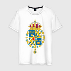 Футболка хлопковая мужская Швеция Герб Швеции, цвет: белый