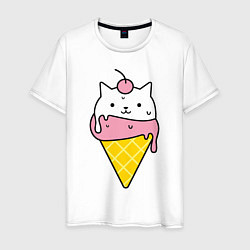 Футболка хлопковая мужская Ice Cream Cat, цвет: белый