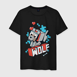 Футболка хлопковая мужская Майнкрафт Волк, Minecraft Wolf, цвет: черный