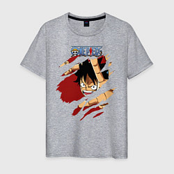 Футболка хлопковая мужская Луффи One Piece в разрыве, цвет: меланж