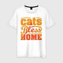 Футболка хлопковая мужская Cats bless home, цвет: белый