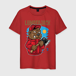 Футболка хлопковая мужская Медведь с топором, цвет: красный
