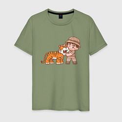 Футболка хлопковая мужская Tiger Friend, цвет: авокадо